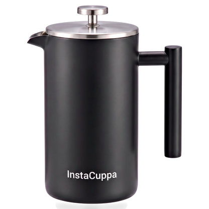 InstaCuppa Stainless Steel French Press 1000 ml - Black - matte black, double-wall 304 steel, 4-part filtration