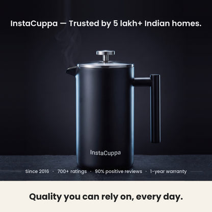 InstaCuppa Stainless Steel French Press 1000 ml - Black - matte black, trusted by 5 lakh+ Indian homes, 1-year warranty