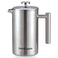 InstaCuppa French Press Coffee Maker, Stainless Steel 1000 ml, Double-Wall 304 Steel Coffee Press with 4-Part Filter, 2 Spare Filters, Scoop and Brush