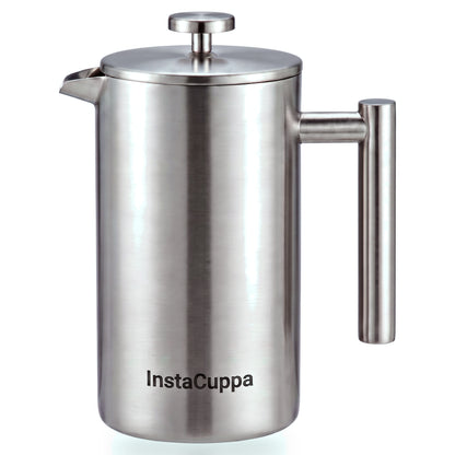 InstaCuppa Stainless Steel French Press 1000 ml - Classic - brushed steel, double-wall 304 steel, 4-part filtration