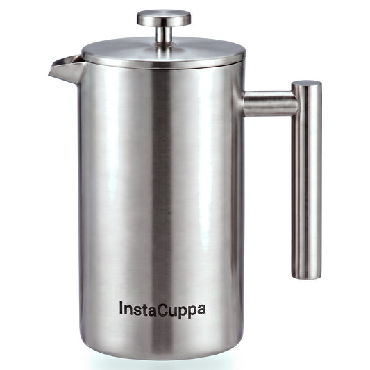 InstaCuppa Stainless Steel French Press 1000 ml - Classic - brushed steel, double-wall 304 steel, 4-part filtration
