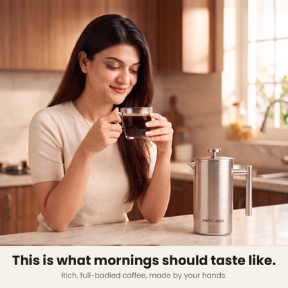 InstaCuppa Stainless Steel French Press 1000 ml - Classic - brushed steel, cafe-quality coffee at home