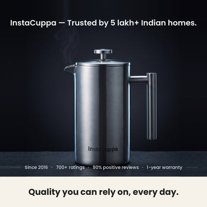 InstaCuppa Stainless Steel French Press 1000 ml - Classic - brushed steel, trusted by 5 lakh+ Indian homes, 1-year warranty