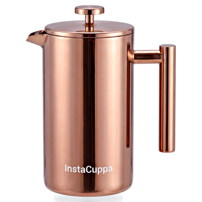 InstaCuppa Stainless Steel French Press 1000 ml - Copper - copper, double-wall 304 steel, 4-part filtration