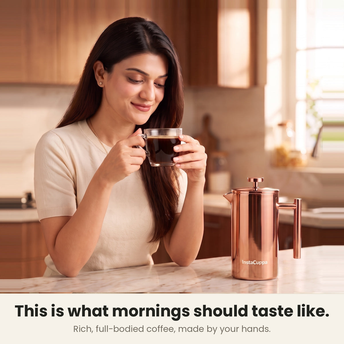 InstaCuppa Stainless Steel French Press 1000 ml - Copper - copper, cafe-quality coffee at home
