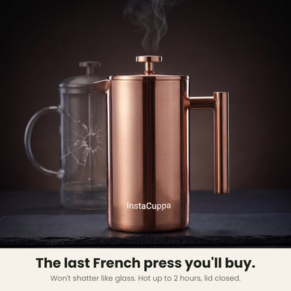 InstaCuppa Stainless Steel French Press 1000 ml - Copper - copper, solid steel, won't shatter like glass