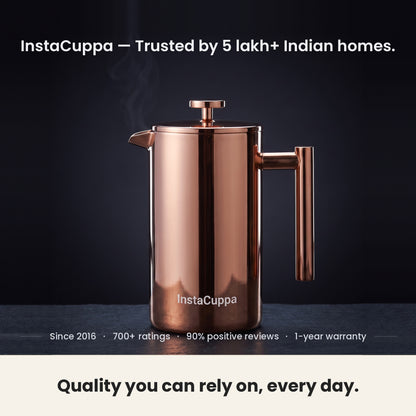InstaCuppa Stainless Steel French Press 1000 ml - Copper - copper, trusted by 5 lakh+ Indian homes, 1-year warranty