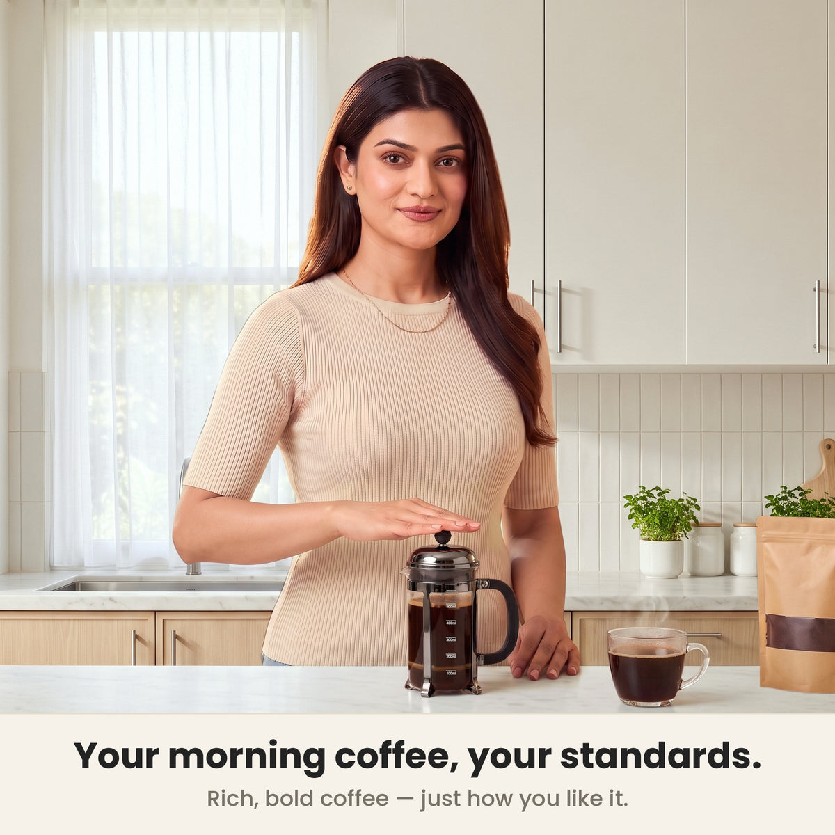 InstaCuppa Classic Glass French Press 600 ml - Black - your morning coffee at the press
