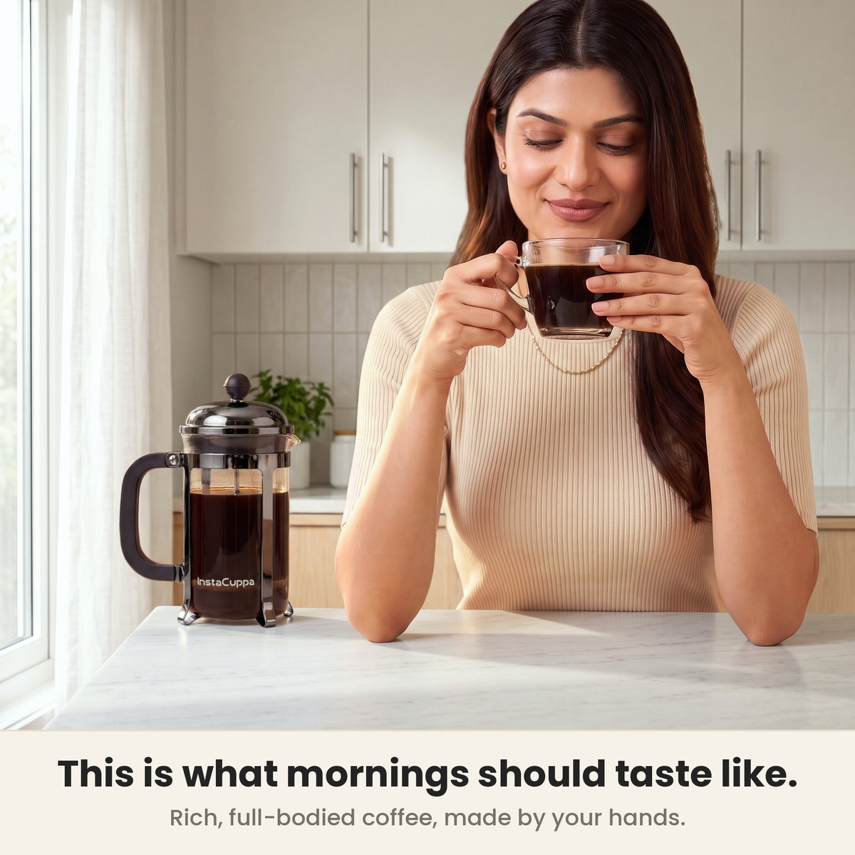 InstaCuppa Classic Glass French Press 600 ml - Black - rich, full-bodied coffee made at home