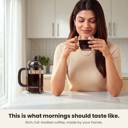 InstaCuppa Classic Glass French Press 600 ml - Black - rich, full-bodied coffee made at home