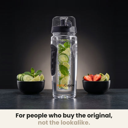 InstaCuppa Fruit Infuser Water Bottle 1 Litre - Black - the original, not the lookalike; cucumber, mint and lime infusion
