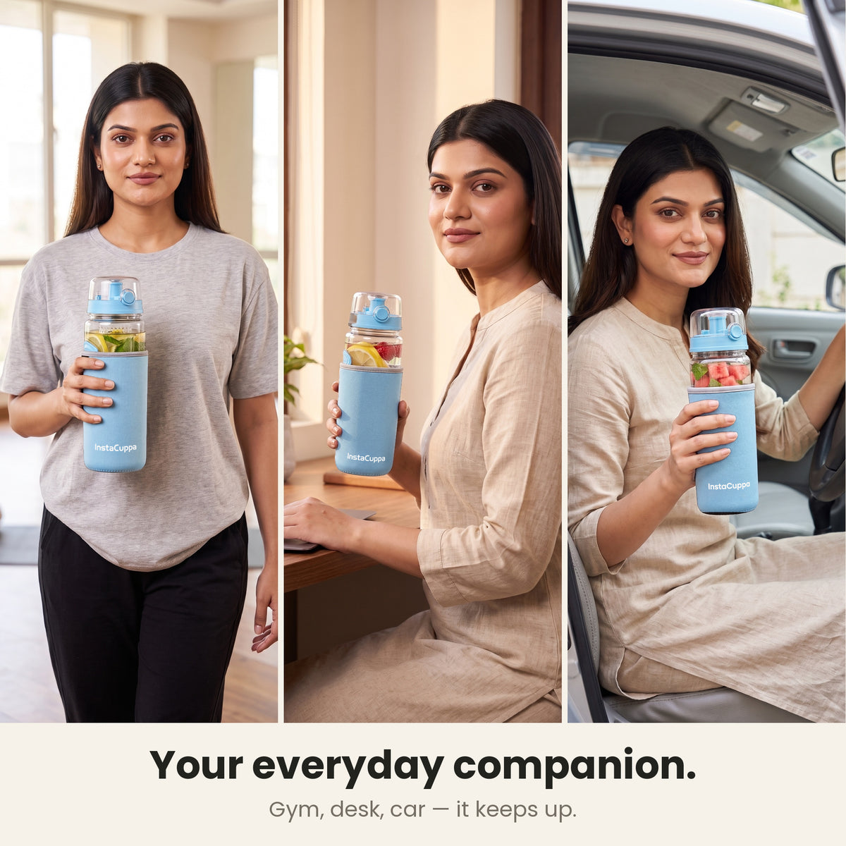 InstaCuppa Fruit Infuser Water Bottle 1 Litre - Blue - your everyday companion at the gym, office desk and car