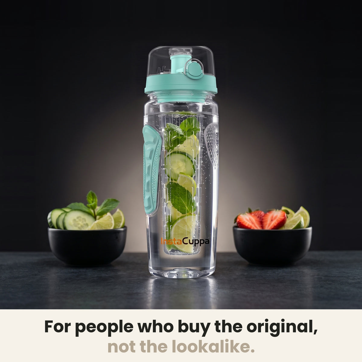 InstaCuppa Fruit Infuser Water Bottle 1 Litre - Green - the original, not the lookalike; cucumber, mint and lime infusion