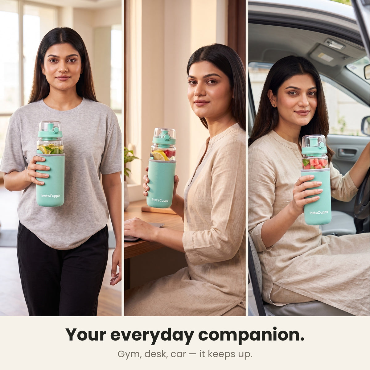 InstaCuppa Fruit Infuser Water Bottle 1 Litre - Green - your everyday companion at the gym, office desk and car
