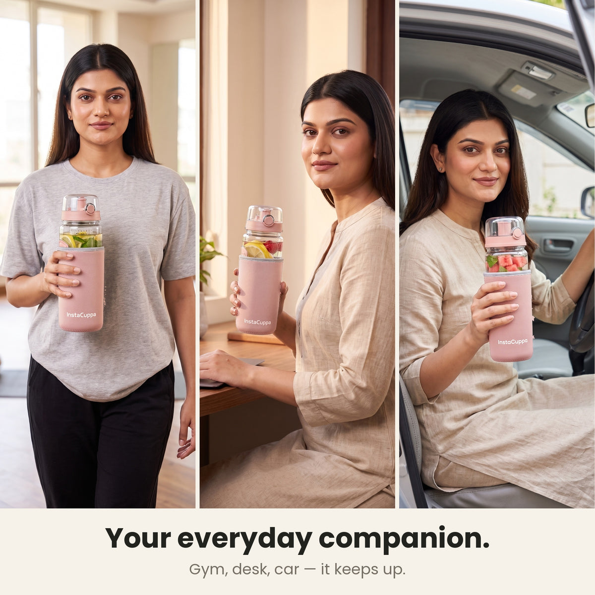 InstaCuppa Fruit Infuser Water Bottle 1 Litre - Rose - your everyday companion at the gym, office desk and car