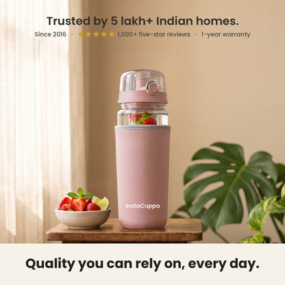 InstaCuppa Fruit Infuser Water Bottle 1 Litre - Rose - trusted by 5 lakh+ Indian homes since 2016, 1-year warranty