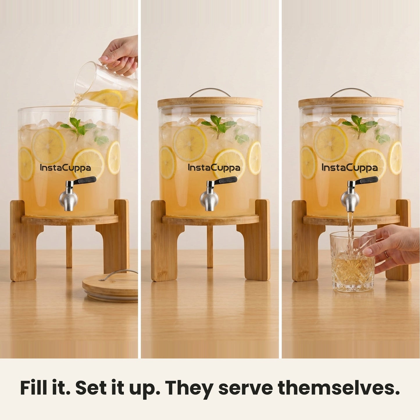 InstaCuppa Glass Water Dispenser 5 Litre — how to use: fill it, set it up, guests serve themselves