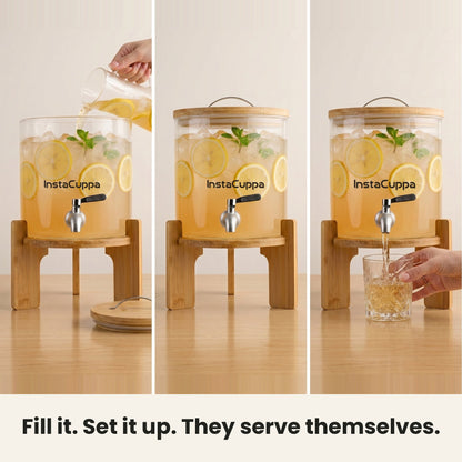 InstaCuppa Glass Water Dispenser 5 Litre — how to use: fill it, set it up, guests serve themselves