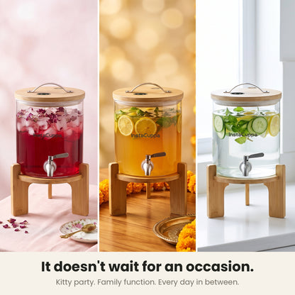 InstaCuppa Glass Water Dispenser 5 Litre — for kitty parties, family functions and everyday detox water