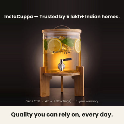 InstaCuppa Glass Water Dispenser 5 Litre — glass beverage dispenser trusted by 5 lakh plus Indian homes