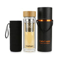 InstaCuppa Glass Tea Infuser Bottle 450 ML – Double Wall Borosilicate, Removable Steel Strainer, Bamboo Lid & Sleeve