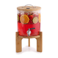 InstaCuppa Glass Water Dispenser 5 Litre with Stand | Glass Beverage Dispenser Jar with Tap | Thick Borosilicate Glass, Inbuilt Thermometer, 304 Steel Tap, Bamboo Stand for Busy Moms