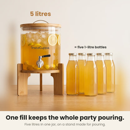 InstaCuppa Glass Water Dispenser 5 Litre — one fill holds 5 litres, the same as five 1-litre bottles
