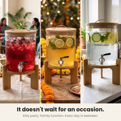 InstaCuppa Glass Water Dispenser 5 Litre — for kitty parties, family functions and everyday infused water