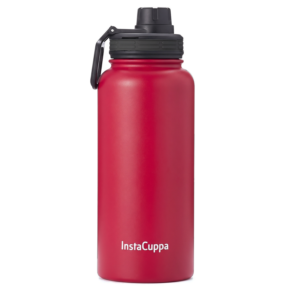 InstaCuppa Insulated Water Bottle 1L (1000 ml) - Red - double-wall steel bottle with sports sipper lid, on white