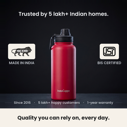 InstaCuppa Insulated Water Bottle 1L (1000 ml) - Red - 500,000+ customers, trusted since 2016
