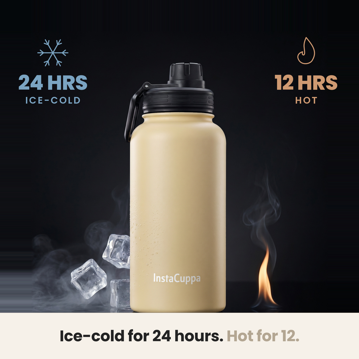 InstaCuppa Insulated Water Bottle 1L (1000 ml) - Yellow - cold 24 hours, hot 12 hours, double-wall vacuum