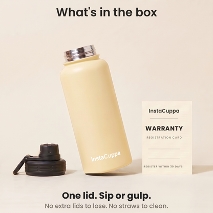 InstaCuppa Insulated Water Bottle 1L (1000 ml) - Yellow - steel bottle with leak-proof sports sipper lid