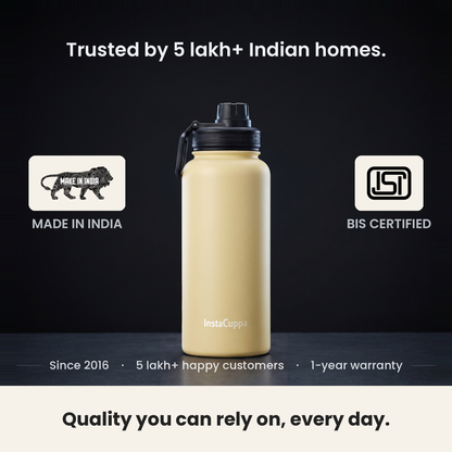 InstaCuppa Insulated Water Bottle 1L (1000 ml) - Yellow - 500,000+ customers, trusted since 2016