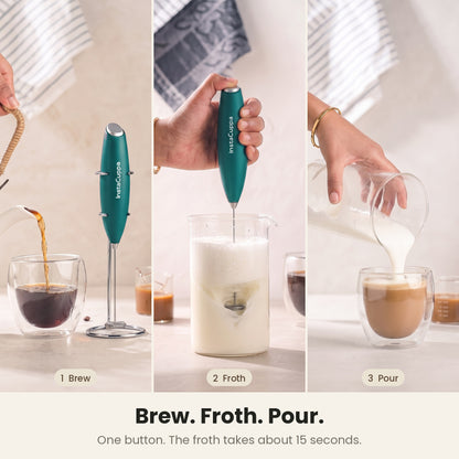 InstaCuppa Milk Frother with Stand - Green - brew, froth and pour in three easy steps · 4 whisks