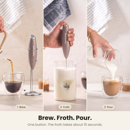 InstaCuppa Milk Frother with Stand - Rose Gold - brew, froth and pour in three easy steps · 4 whisks