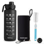 InstaCuppa Motivational Water Bottle 1 Litre with Time Markings, BPA-Free Sipper Bottle with Leak-Proof Sports Lid, Neoprene Sleeve, Shaker Ball and Cleaning Brush