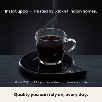 InstaCuppa coffee mug warmer for desk from a brand trusted by 5 lakh Indian homes since 2016