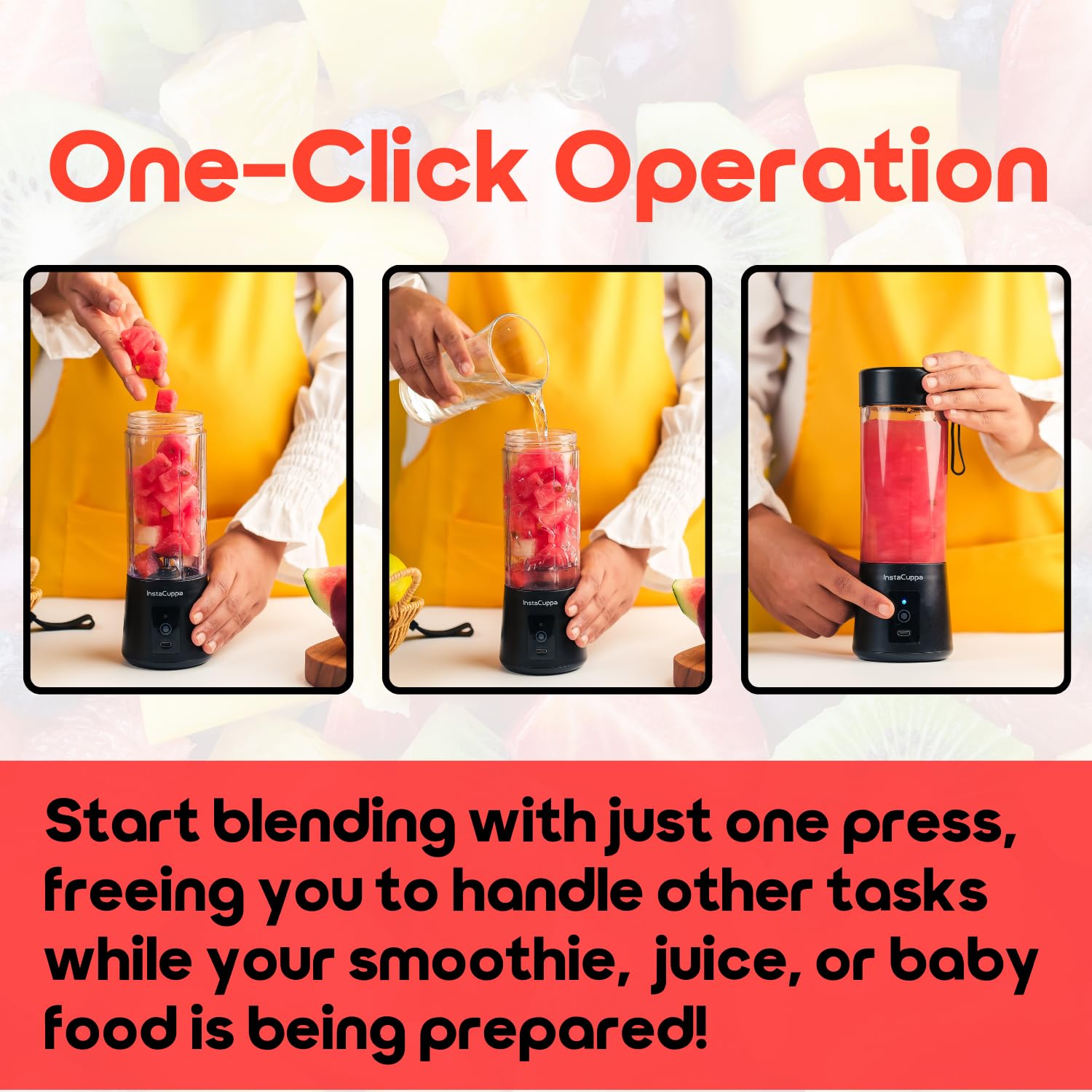InstaCuppa Portable Blender Classic Edition one-click blending - add fruit pour water and blend a fresh drink in one press