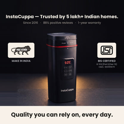 InstaCuppa Portable Electric Kettle 500 ml with Temperature Control - Black - trusted by 5 lakh homes, BIS certified