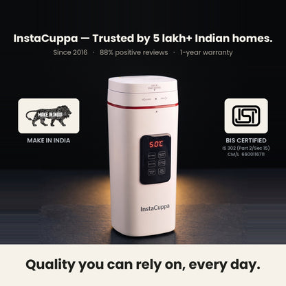 InstaCuppa Portable Electric Kettle 500 ml with Temperature Control - White - trusted by 5 lakh homes, BIS certified