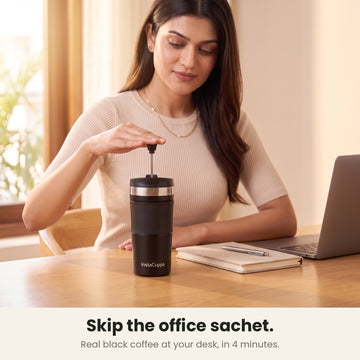 InstaCuppa Travel French Press Mug 400 ml - Black - skip the office sachet: real black coffee at your desk in 4 minutes #color-black