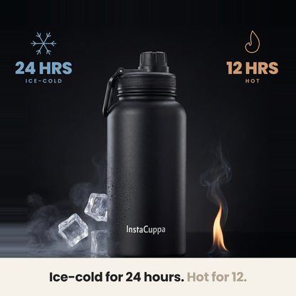 InstaCuppa Insulated Water Bottle 1000 ml - Black - Temperature Retention