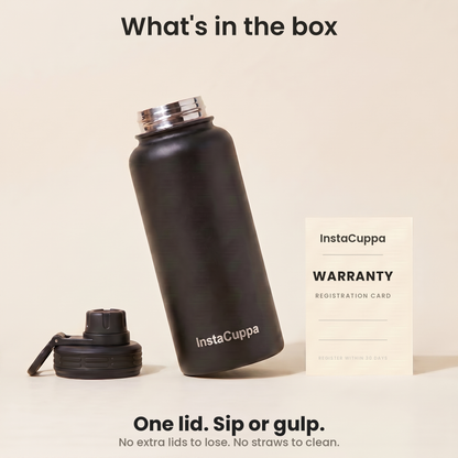 InstaCuppa Insulated Water Bottle 1000 ml - Black - In the Box