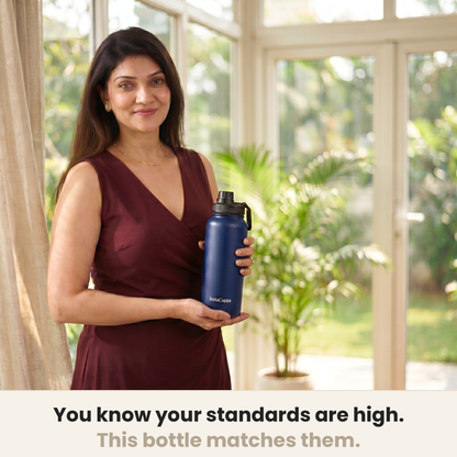 InstaCuppa Insulated Water Bottle 1000 ml - Navy Blue - In Use