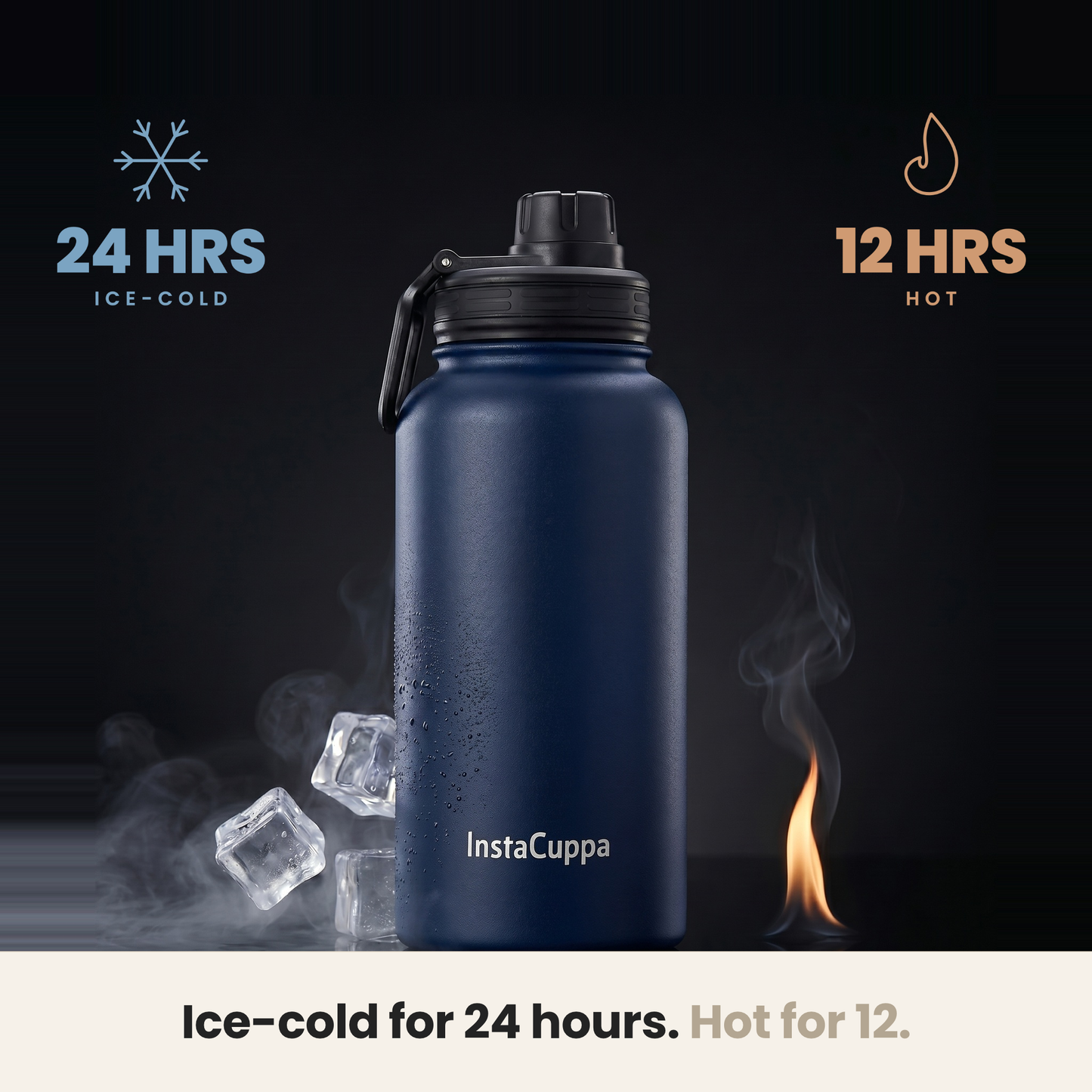 InstaCuppa Insulated Water Bottle 1000 ml - Navy Blue - Temperature Retention