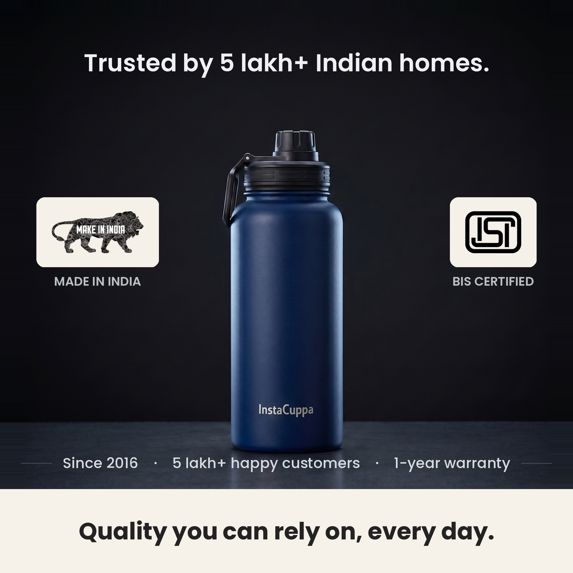 InstaCuppa Insulated Water Bottle 1000 ml - Navy Blue - Warranty & Trust
