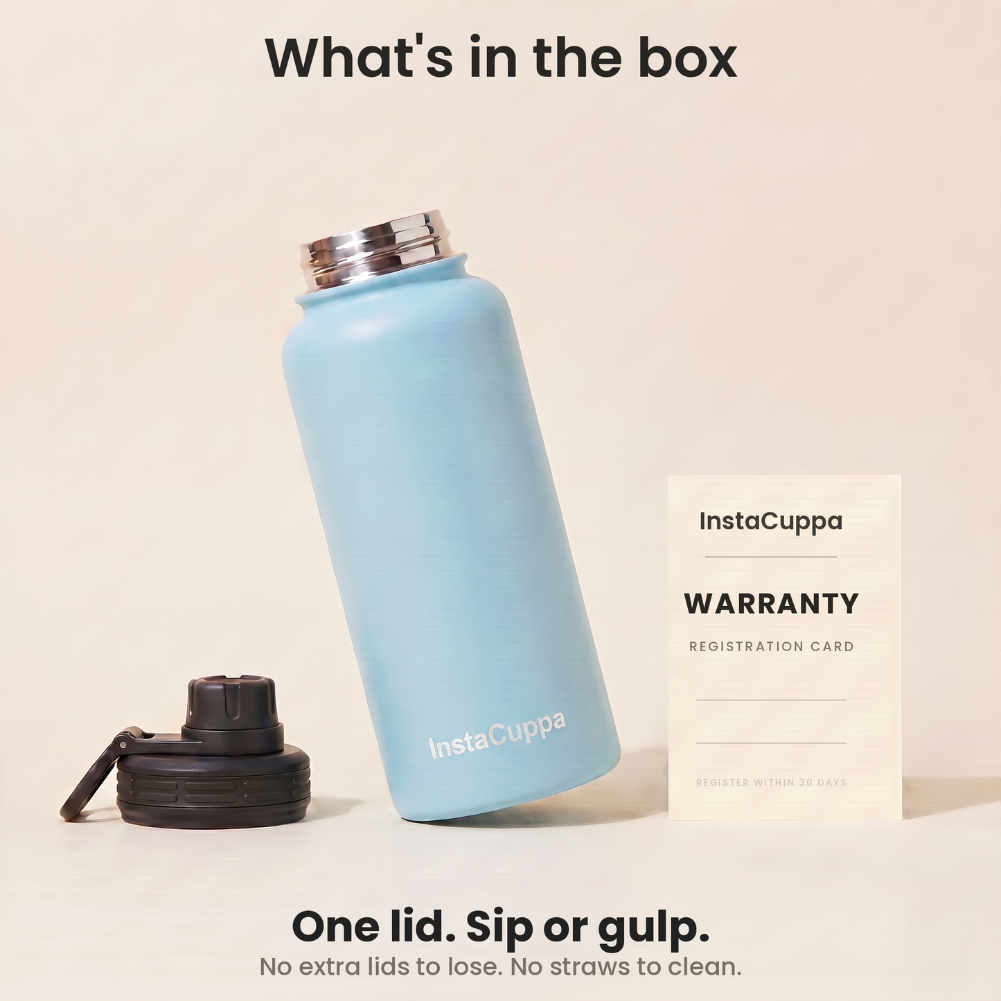 InstaCuppa Insulated Water Bottle 1000 ml - Sky Blue - In the Box