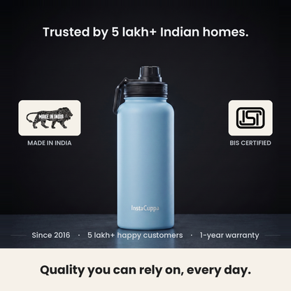 InstaCuppa Insulated Water Bottle 1000 ml - Sky Blue - Warranty & Trust