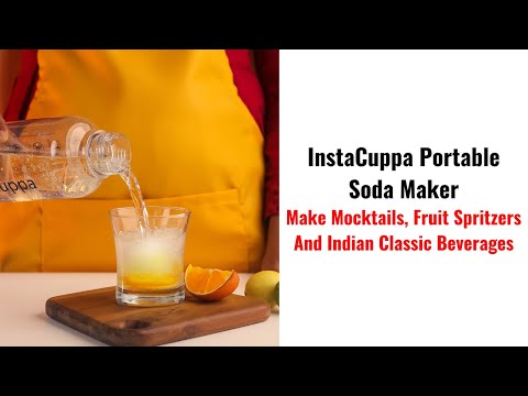 InstaCuppa Portable Soda Maker, Perfect for Busy Moms To Make Lemon Flavored Soda, Jaljeera, Sparkling Water, Mocktails, Fruit Spritzers In Just 30 Seconds Anywhere, Includes 10 Soda Capsules & 2 Lids