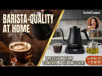 InstaCuppa Electric Gooseneck Kettle with Temperature Control 1L | 40-100°C Adjustable | Built-in Timer | Stay Warm | Auto Shut-Off | 1200W Fast Heating | Matte Black – Perfect for Busy Moms
